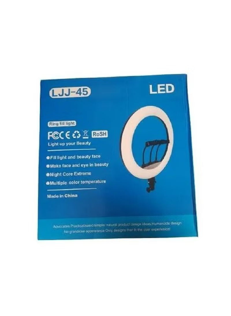LJJ-45 LED Ring Light with Tripod Stand & 3 Phone Holders | رينج لايت LED احترافي LJJ-45 مع حامل و3 حوامل هاتف