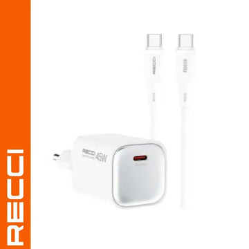 Recci شاحن سريع Recci RC132Eبقدرة 45 وات Usb C إلى Usb C شحن PD سريع حتى 45wكابل سيليكون بطول100سم ضمان سنه