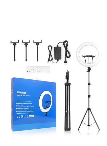 LJJ-45 LED Ring Light with Tripod Stand & 3 Phone Holders | رينج لايت LED احترافي LJJ-45 مع حامل و3 حوامل هاتف