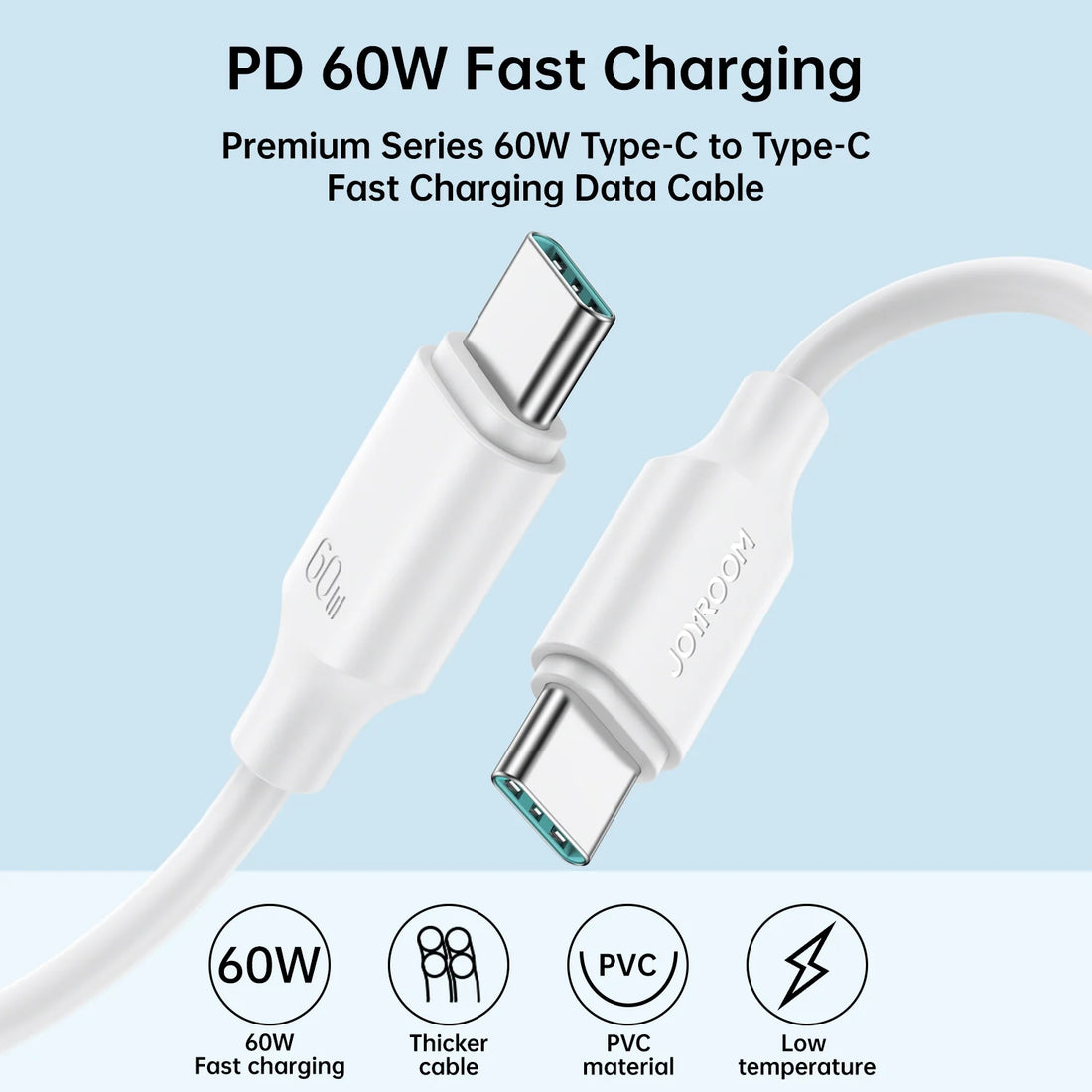 JoyRoom S CC060A9 كابل تايب سي إلى تايب سي بطول 1 متر وقوة 60 واط