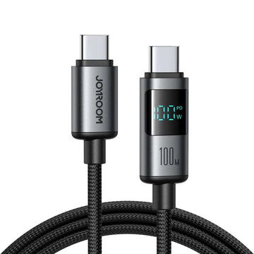 JoyRoom S A16 Pro 100W 66W 30W 3 أمبير CC CL كابل بيانات شحن سريع مع شاشة رقمية تايب سي لايتنينج 1 2 متر أسود