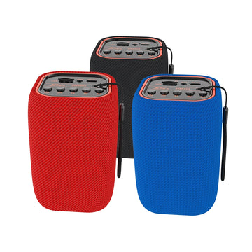 Sing-e ZQS203, a compact portable mini wireless Bluetooth speaker featuring a textured mesh body and an integrated carry strap.