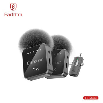 Earldom ET-MC13 is a 3-in-1 dual wireless collar-clip microphone system designed for content creators, vloggers, and mobile live streaming. It features professional noise reduction and stable wireless transmission.