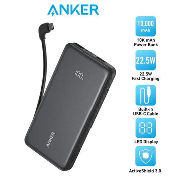 Anker Anker. بنك الطاقة Zolo 10000mAh 22.5W شحن سريع مع كابل USB-C مدمج.