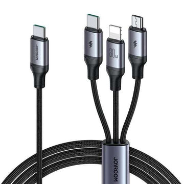 JoyRoom SA21 1t3 Speedy Series 30W كابل شحن سريع 3 في 1 من النوع C إلى L C M بطول 1.2 متر، أسود
