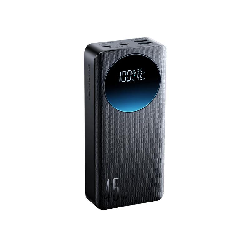 JR-PBF02 Pro 20000mAh Power Bank, 45W PD Fast Charging, Large Digital Display, 4-Port Output, 2 USB-C + 2 USB-A, Flight Approved Portable Charger - Black