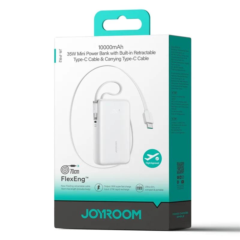 باور بانك Joyroom JR-PR2L Mini سعة 10000mAh شحن سريع 35W مع كابلات Type-C وLightning مدمجة قابلة للسحب – أسود
