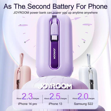 باور بانك Joyroom JR-L012 Mini سعة 10000mAh شحن سريع 22.5W مع كابل Type-C وLightning مدمجين – أسود