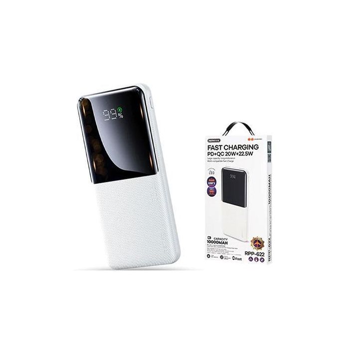 باور بانك Remax RPP-622 سعة 10000mAh شحن سريع 20W و22.5W – أبيض