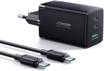 شاحن سريع Joyroom JR TCG01 جان ألترا 65 واط 2c1a مع كابل من النوع C إلى C بطول 1.2 متر قابس بريطاني/أوروبي