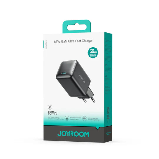 شاحن Joyroom JR TCG18 بقوة 65 واط PD مع مقابس EU و UK، لون أسود