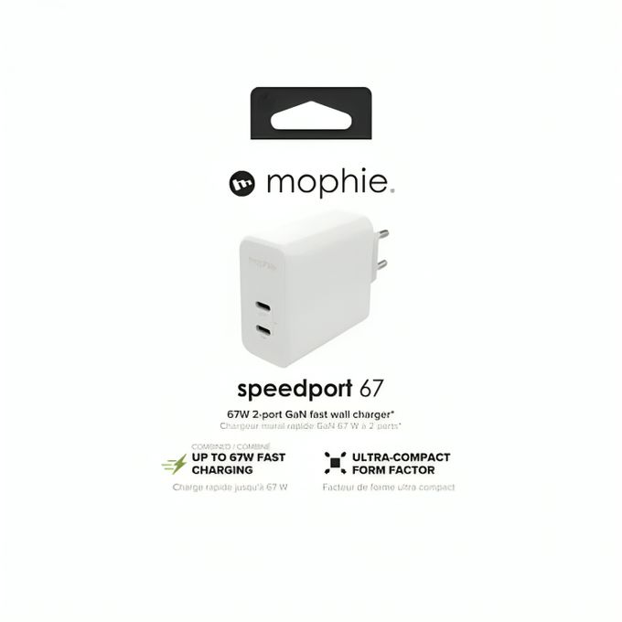 شاحن حائط بمنفذي USB-C ثنائيين من Speedport 67W GaN - أبيض