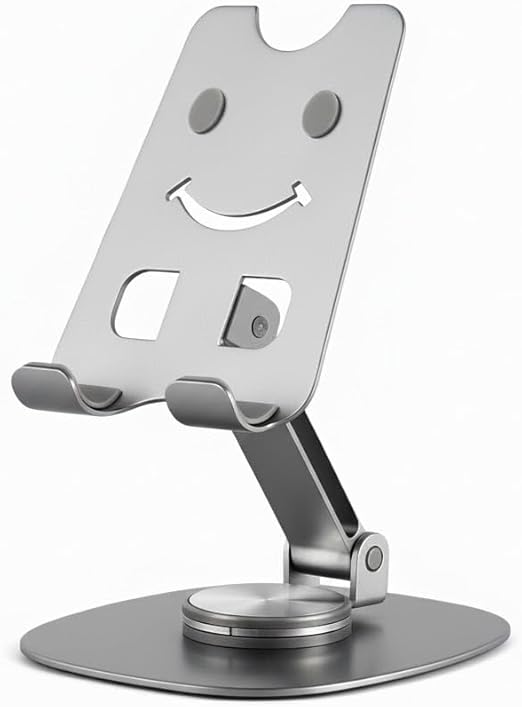 Adjustable foldable metal desktop phone holder, smiley face shape