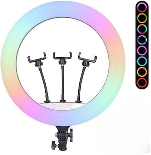 18 Inch RGB LED Ring Light with 3 Phone Holders & Tripod Stand | رينج لايت RGB LED مقاس 18 بوصة مع 3 حوامل هاتف