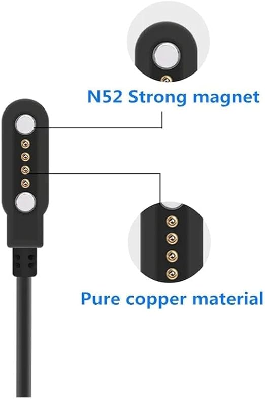 شاحن ساعة، 7.62 متر/شحن لاسلكي مغناطيسي USB ذكي رباعي الدبابيس، محمول، متوافق مع سلسلة الساعات الذكية W67/X86/T92/GW33
