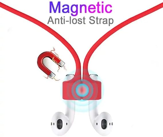 A colorful silicone neckband for wireless airpods, designed to prevent loss and protect the earbuds from shocks.