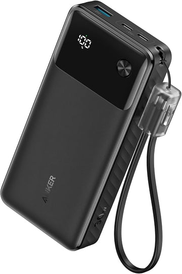 باور بانك Anker Zolo A110EH11 سعة 20000mAh شحن سريع 22.5W مع كابل USB-C مدمج – أسود