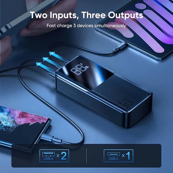 باور بانك Joyroom JR-QP193 سعة 30000mAh شحن سريع 22.5W PD – شاشة رقمية و3 منافذ – أسود