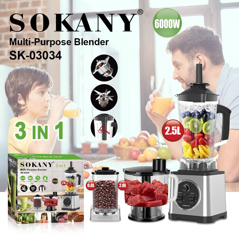 Sokany SK-03034 Multi-Purpose Blender  3*1 Capacity: 2.5L,6000w