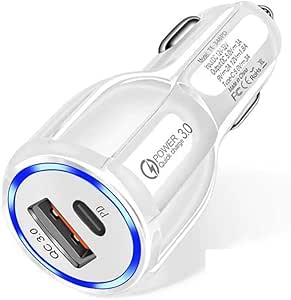 PD USB Car Charger with Quick Charge QC3.0 – Fast Charging Adapter for Mobile Phones and Other Rechargeable Devices