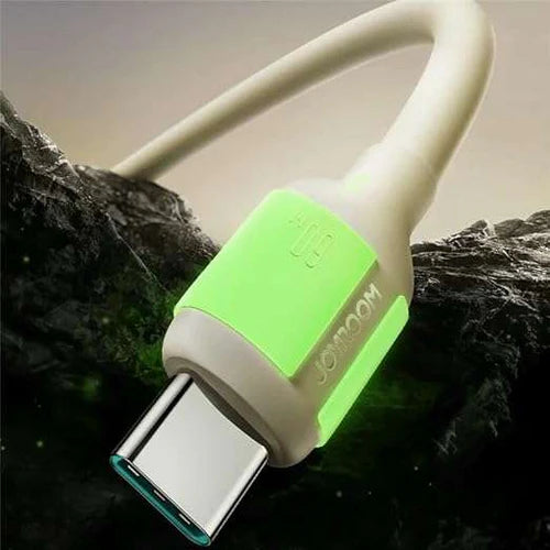 كيبل بيانات شحن سريع تايب سي إلى تايب سي 60 واط من سلسلة Joyroom S A53 الفلورية بطول 2 متر، لون بيج