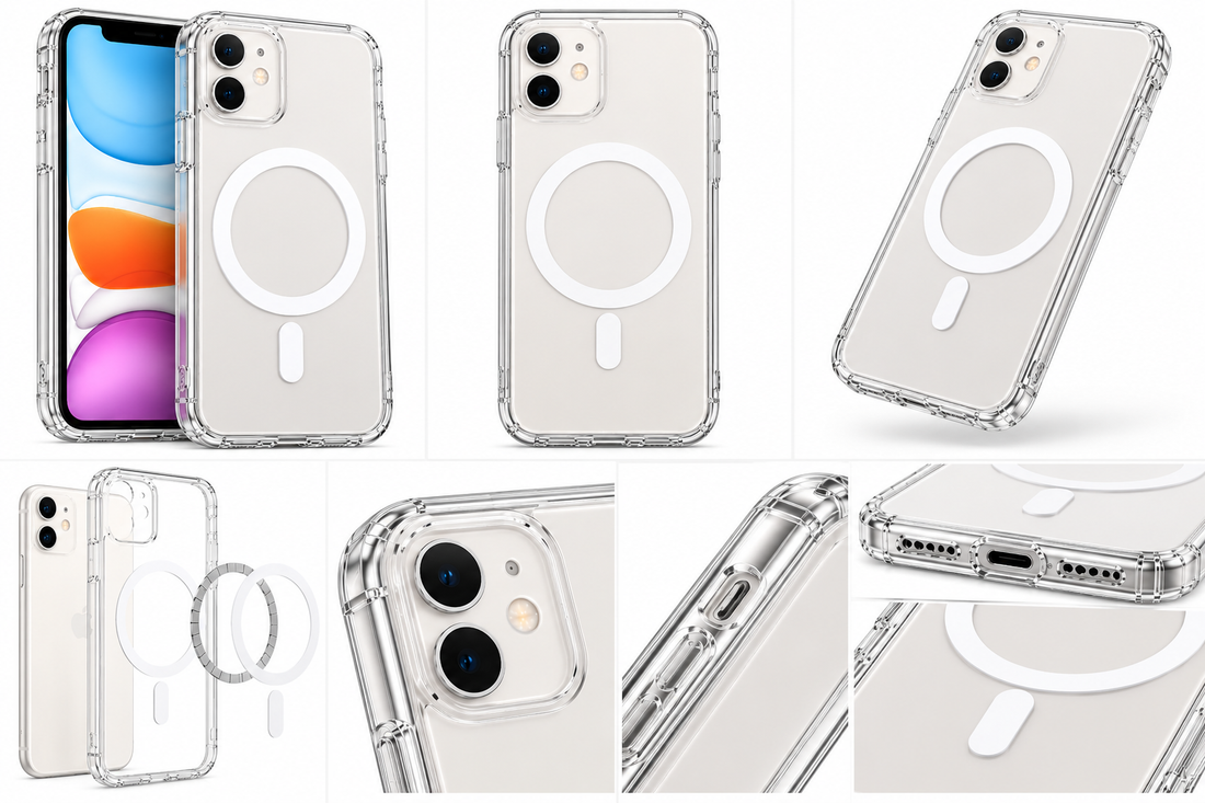 جراب شفاف مغناطيسي لهاتف iPhone 11 بحلقة MagSafe