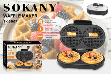 Sokany Waffle Maker SK-08027 – 2 Plates, 1400W