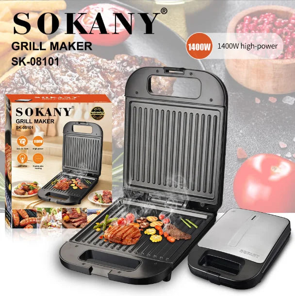صانعة الشطائر Sokany SK-08101 – 1400 واط، ألواح غير لاصقة