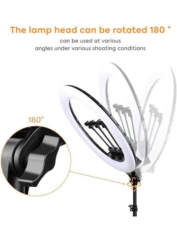 Professional LED Ring Light with 3 Phone Holders & 180° Rotation | رينج لايت LED احترافي بثلاث حوامل هاتف ودوران 180°