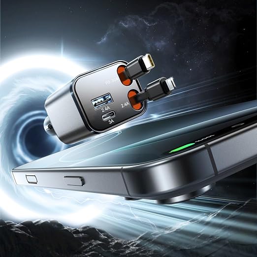 شاحن سيارة JOYROOM سريع 45W PD مع منافذ USB و Type-C وكابلات مدمجة ⚡🚗