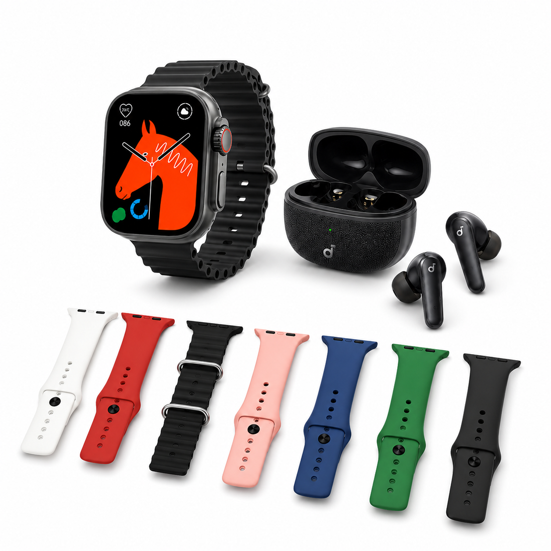 Ultra 3 Smart Watch 7 Straps + Soundcore R500i Earbuds – عرض ساعة ذكية وسماعات بلوتوث