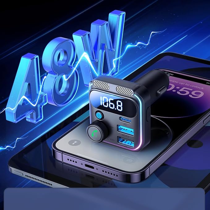 شاحن سيارة لاسلكي FM Transmitter بتقنية Bluetooth مع شحن سريع QC 3.0 و PD ⚡🚗