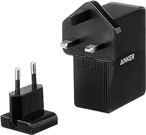 Anker powerport lite 27w 2.4a 4 port usb charger with interchangeable uk and eu travel adapter