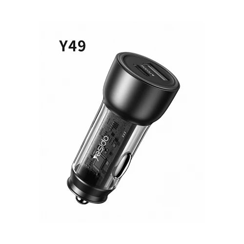 Y49 Transparent Shell Car Charger | PD 33W Type-C + QC 30W USB 2 Ports Fast Charging Car Charger