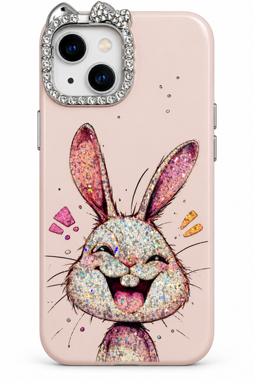 iphone 15 case لامع بتصميم كيوت مع إطار كاميرا مرصع بالألماس ✨🐰