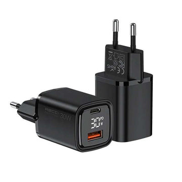 شاحن حيطة سريع RC81E 30 واط USB وUSB-C PD QC 3.0 شاشة LED RECCI
