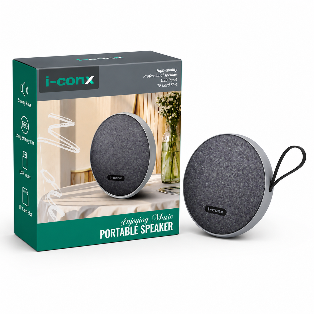 I-CONX I500 portable wireless fabric Bluetooth speaker in gray