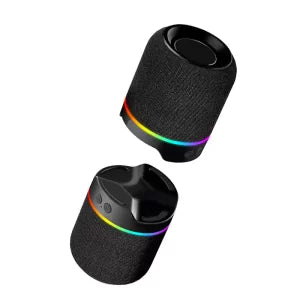 , an innovative cylindrical wireless speaker that splits into two independent units for true stereo sound and features integrated RGB LED lighting bands.