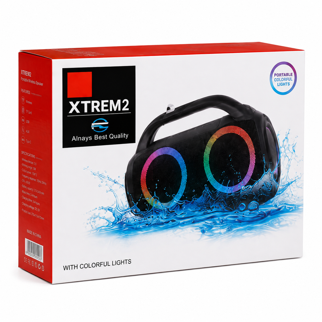 XTREM2 Portable Wireless Speaker – صب بلوتوث محمول بإضاءة RGB