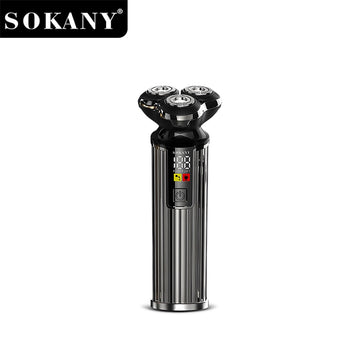 🪒 SOKANY SK-16067 – ماكينة حلاقة كهربائية احترافية بثلاثة رؤوس دوارة وشاشة LED