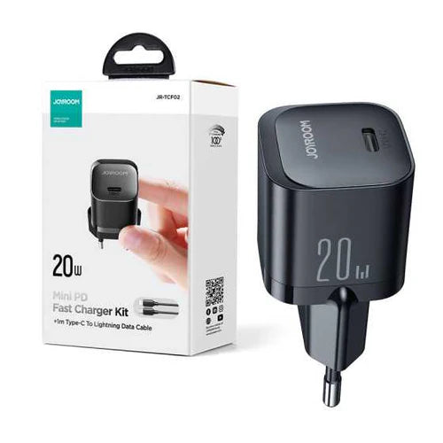 شاحن ميني Joyroom USB C 20 واط PD مع كابل USB C لايتنينج JR TCF02 أسود