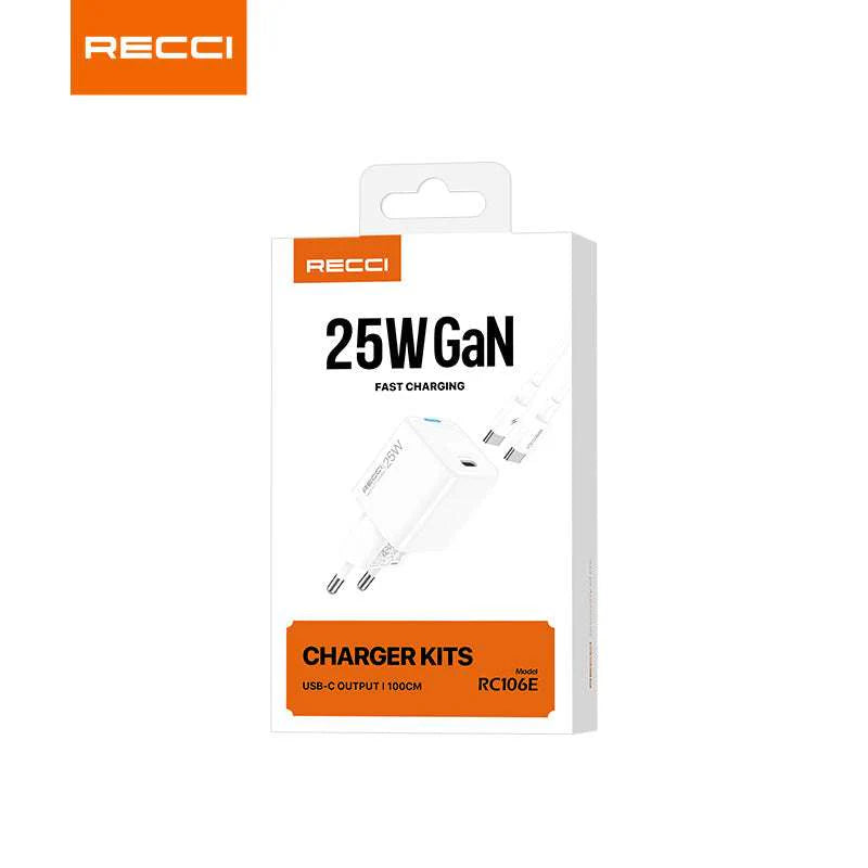 شاحن Recci RC106E بقوة 25 واط GaN مع كابل تايب سي إلى تايب سي