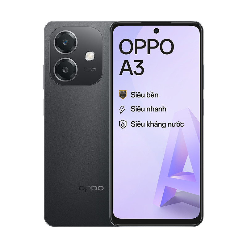 Oppo A3, 128GB, 6GB RAM, 6.67 inches with a resolution of 1604x720 pixels with a small hole