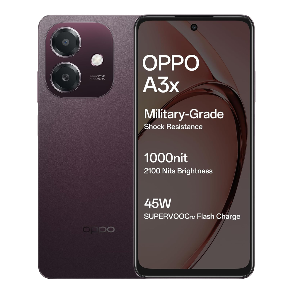 OPPO A3X,  ( 4GB RAM, 128GB Storage)|6.67” HD+ 120Hz Refresh Rate Screen